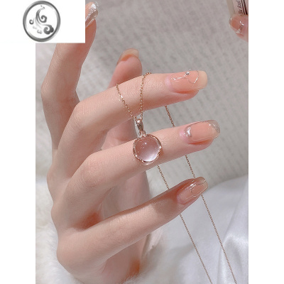 JiMiS925银银粉玉髓项链轻奢小众高级感锁骨链2023新款送女友闺蜜