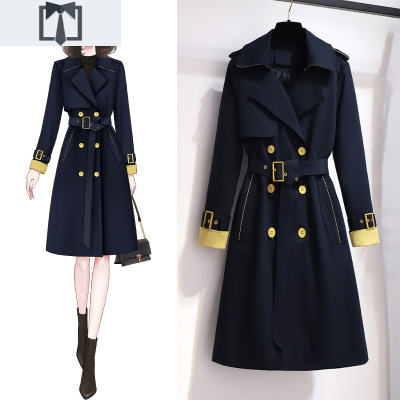 SUNTEK风衣女中长款2020新款秋季高端气质流行设计感小个子蓝色外套大衣风衣