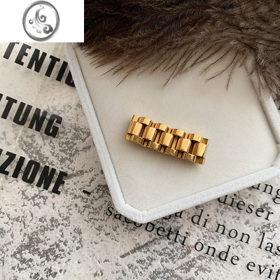 JiMi欧美个性钛钢链条戒指复古时尚百搭时髦食指戒嘻哈蹦迪表带指环女