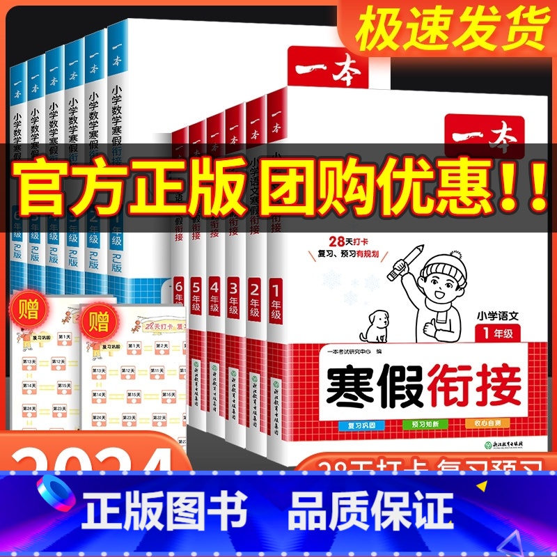 2本:寒假衔接 语文+数学 小学一年级 [正版]2024一本寒假衔接作业一年级二年级三四五六年级上册人教版全套语文寒假阅