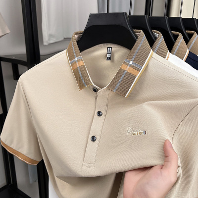 2025短袖polo衫男装新款夏季休闲男装提花螺纹翻领polo上衣