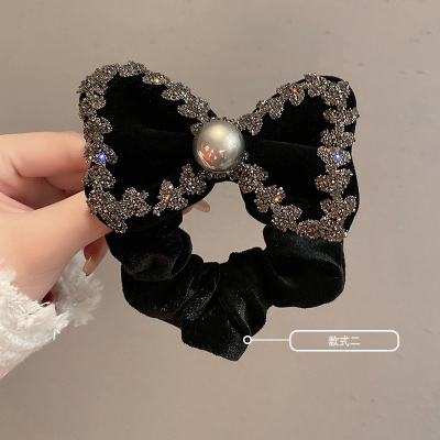 秋冬新款红色丝绒水钻蝴蝶结大肠发圈马尾橡皮筋女高级感发绳头绳送女朋友老婆情人节七夕生日礼物