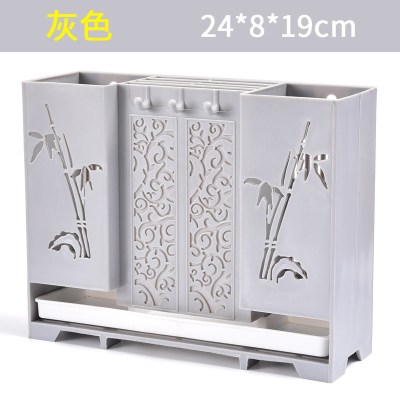 壁挂式筷子筒创意筷托沥水筷子笼家用筷笼筷筒厨房餐具勺子收纳盒 敬平 透气沥水款(灰色)可粘贴免打孔-