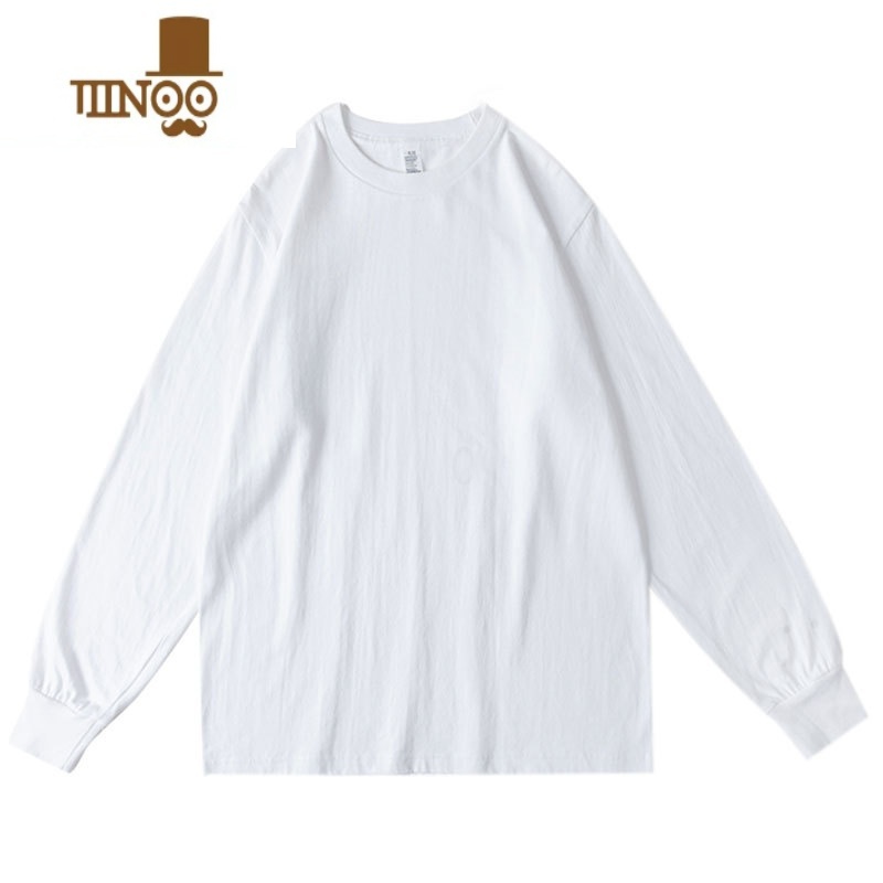 YANXU精梳棉250g长袖t恤纯色宽松百搭上衣打底体恤衫男女同款T