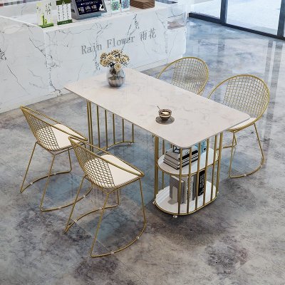 北欧ins网红大理石餐桌奶茶店桌椅组合小户型家用饭桌长方形桌子