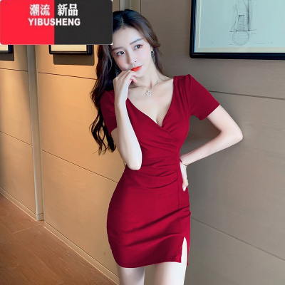 YIBUSHENG夜场上班衣服工作服女足疗技师服装春季修身显瘦性感夜总店连衣裙