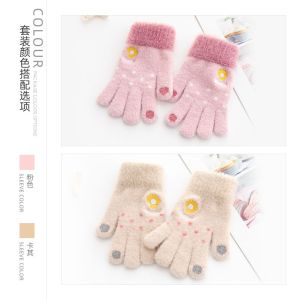 儿童手套冬季保暖女童可爱加绒加厚公主分指五指小学生写字少女孩