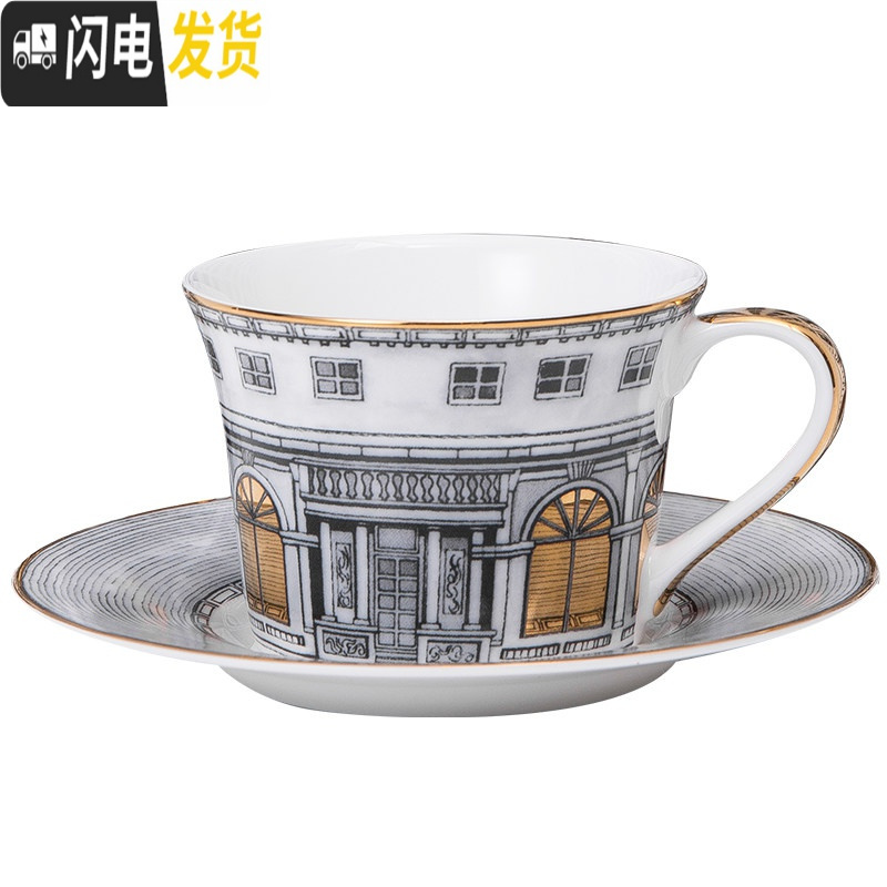 三维工匠天鹅堡复古咖啡杯陶瓷酒店家用欧英式下午茶具茶杯套装送勺子马克杯