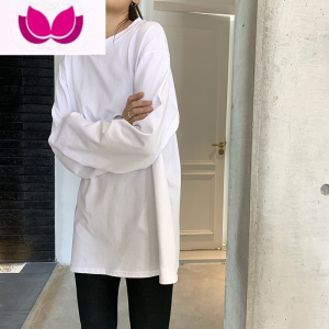 七斓白色打底衫女2023新款长袖内搭上衣韩版宽松黑色圆领T恤