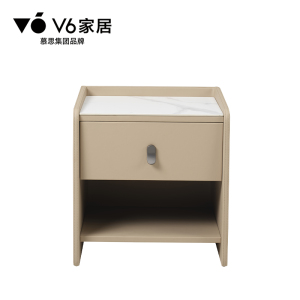 V6家居简约现代皮质床头柜45x40x48cm带阻尼滚轮抽屉免漆饰面设计