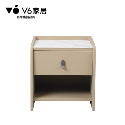 V6家居简约现代皮质床头柜45x40x48cm带阻尼滚轮抽屉免漆饰面设计