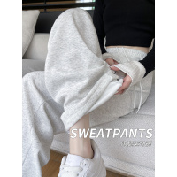 运动裤女春秋新款垂感宽松美式直筒卫裤休闲小个子白灰阔腿裤_749