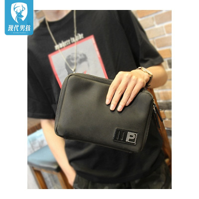 精品特卖-现代男孩（XIANDAINANHAI）男包手包男磨砂皮韩版时尚手抓包商务休闲手拿信封包潮包黑色