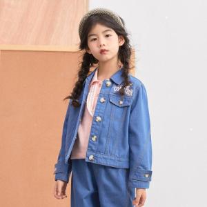 [1件3折价:103.5]米喜迪mecity童装春装新款女童匹诺曹字母印花牛仔茄克外套