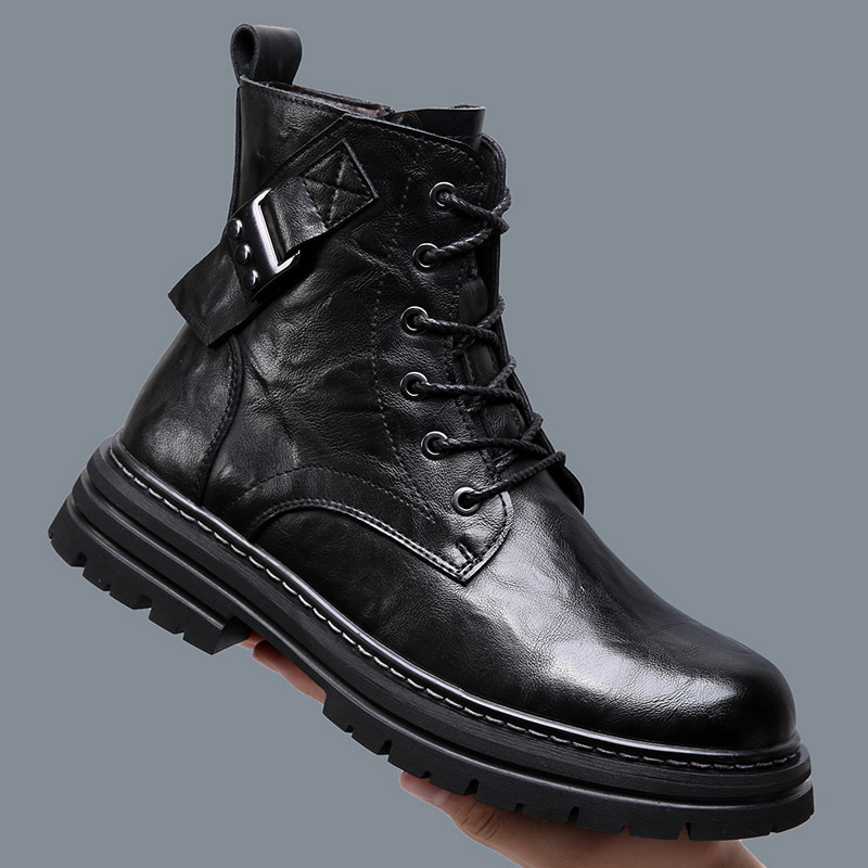 马丁靴男真皮手抓纹冬季英伦风厚底工装靴复古潮高帮加绒保暖靴子