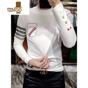 YANXU欧洲站潮牌四道杠长袖卫衣T恤男士新款打底衫圆领百搭青年