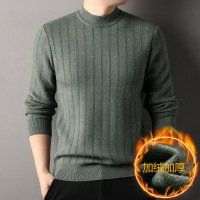 加绒加厚冬季半高领针织衫简约时尚提花条纹抗寒毛衣中青年毛衣男