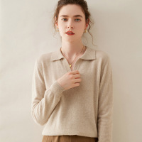 秋冬新款POLO领山羊绒针织打底衫女长袖套头翻领纯色保暖内搭毛衣