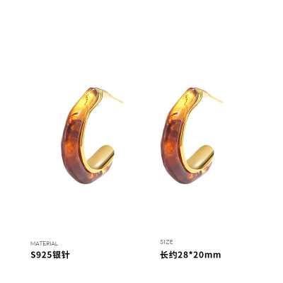 925纯银复古美拉德C形耳钉女耳环耳饰银针小众设计配饰新款送女朋友老婆情人节七夕生日礼物