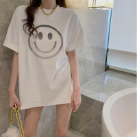 短袖T恤女夏季韩版新款中长款宽松笑脸圆领女装上衣