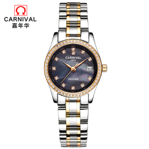 正品嘉年华Carnival手表女士石英表 女表水钻时尚休闲潮流简约防水表钢带带日历新款女表8061