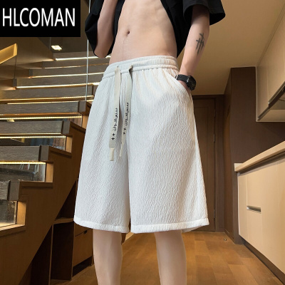 HLCOMAN垂感冰丝短裤夏季男士直筒五分裤潮牌宽松薄款阔腿休闲裤子运动裤