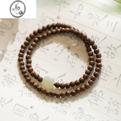 JiMi金丝檀4m纤细佛珠手链简约和田玉古风小清新仙气檀木手串文艺女款