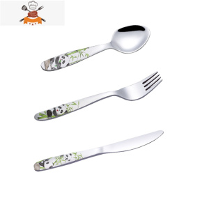 304不锈钢家用宝宝西餐餐具儿童牛排刀叉套装卡通可爱勺三件套 敬平 彩色熊猫 儿童刀叉勺 无礼盒