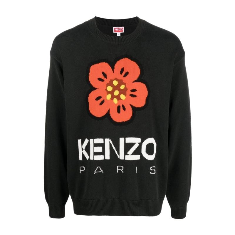 高田贤三(Kenzo)运动风格圆领针织毛衣男套头上衣棉质休闲嵌花设