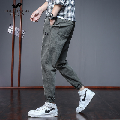富贵鸟（FUGUINIAO）2021春季宽松直筒哈伦裤春秋季潮牌男士百搭工装长裤子潮