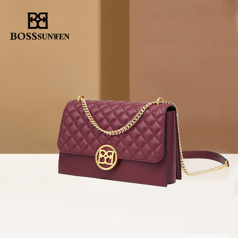 bosssunwen博斯绅威斜挎包菱格链条包时尚单肩包