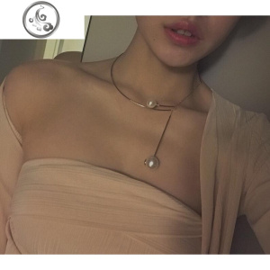 新款欧美复古夸张项链颈圈锁骨链潮人个性金属流苏珍珠项圈女饰品 JiMi 金色