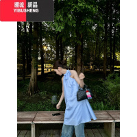 YIBUSHENG陳小腿~Turn left A字蝴蝶结露背系带挂脖连衣裙女大裙摆短裙子