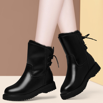 盾狐皮雪地靴女靴冬季新款加绒短靴女靴休闲皮靴女马丁靴QL58082