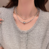 轻奢碎银子珍珠项链女小众设计高级感颈链锁骨链毛衣链百搭配饰