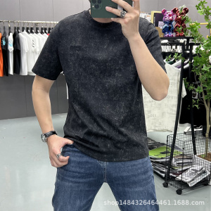 痞帅男士短袖夏季新款半袖个性扎染刺绣字母T恤潮牌修身体恤上衣