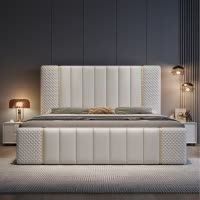 意式真皮床轻奢现代简约双人床主卧室满铺榫卯实木储物床软包婚床