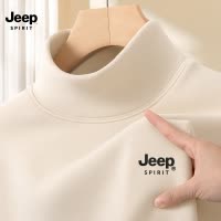 JEEP吉普打底衫男款双面磨毛T恤男半高领2024新款秋冬季男士上衣