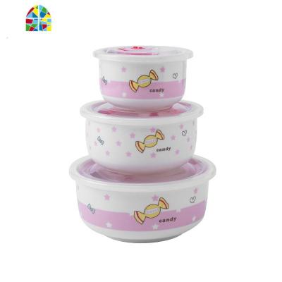 家用带盖陶瓷泡面碗便当碗套装微波炉保鲜饭盒密封保鲜盒三件套 FENGHOU 火烈鸟