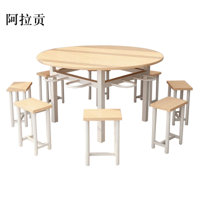 阿拉贡餐桌学校食堂小吃店快餐桌椅饭堂橡木色圆桌1200*750