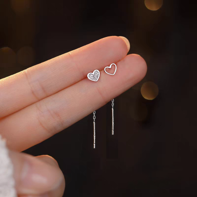 s925银针镂空爱心耳线女小众设计短款耳链轻奢精致不对称耳环耳饰送女朋友老婆情人节七夕生日礼物