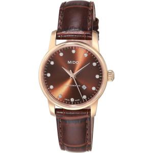 Mido优雅女士瑞士自动手表玫瑰金不锈钢表壳棕色皮革表带 initial