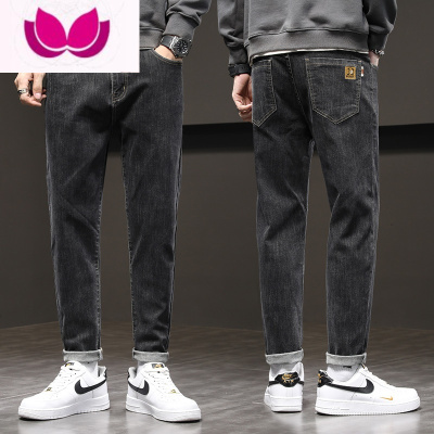 七斓牛仔裤男新款潮牌修身小脚休闲男裤款黑色直筒长裤子