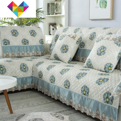 沙发垫四季通用布艺防滑简约现代组合沙发套全包萬能套子罩巾全盖花洛蓝3+5尺寸为90*180+90*240御蓝锦