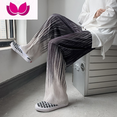 七斓oldschool裤子高街ins潮牌扎染阔腿裤男夏薄款冰丝垂感痞帅拖地裤