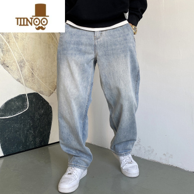 YANXU美式休闲痞帅复古怀旧浅蓝色牛仔裤男直筒宽松百搭阔腿裤子