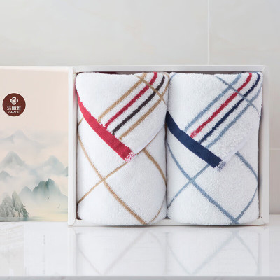 洁丽雅(Grace)毛巾礼盒2条装纯棉洗脸巾加厚毛巾礼盒 情侣毛巾 76*34 棕色+兰色