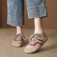 头层牛皮单鞋女2026春季新款圆头系带平底舒适不累脚运动休闲鞋_854