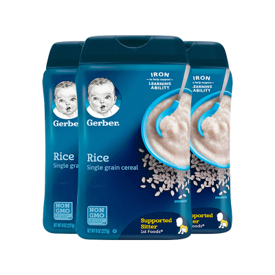3件装-美国Gerber嘉宝高铁纯大米1段米粉婴幼儿辅食米糊227g