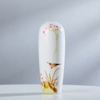 新中式陶瓷小花瓶三件套桌面插干花水培摆件玄关茶室小清新花器 三维工匠 C款中号高度15.5肚径8